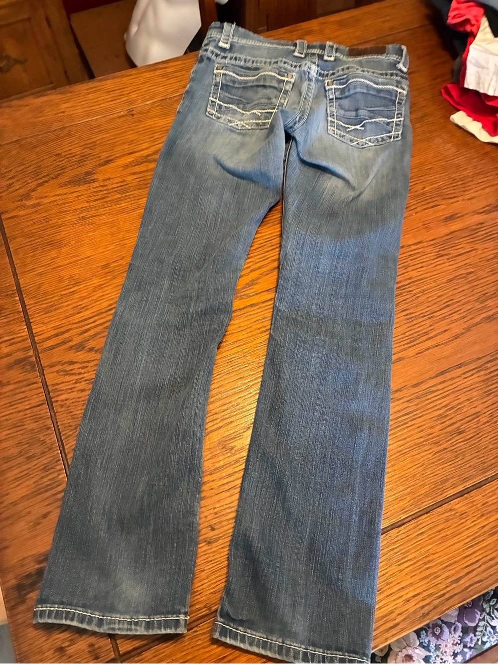 BKE Women's Washed Blue Flare Jeans with Embroidered Back Pockets